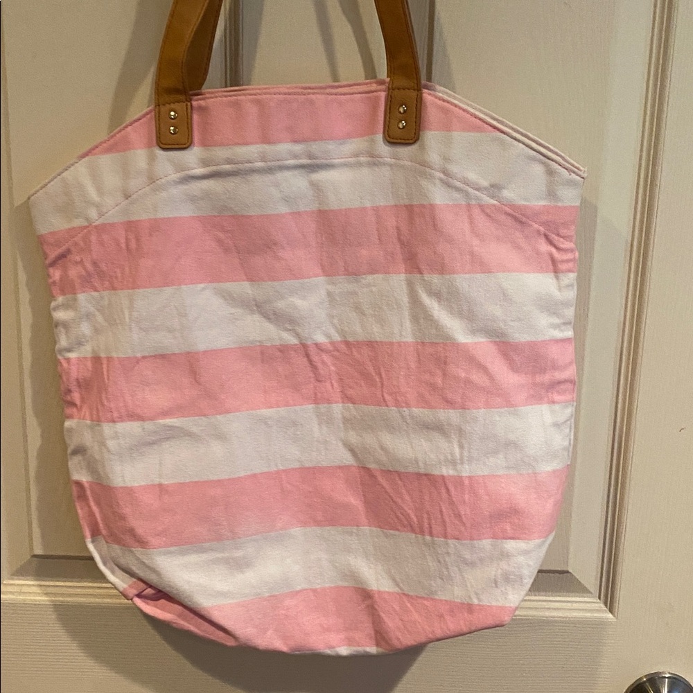 Victoria's Secret Pink and White Tote with Tan Straps - Picture 4 of 6